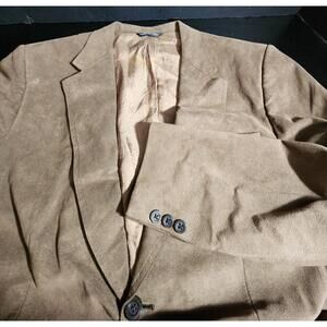 Halston Halsuede Brown‎ Camel suede Blazer Jacket size 44 vintage two button